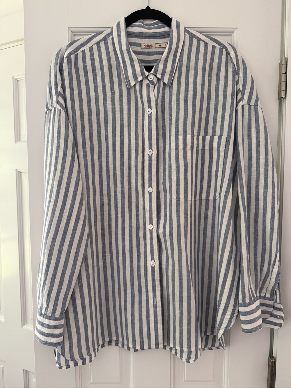 Faherty Blue and White Vertical Stripe Button-Down Shirt